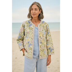 Appleseeds Quilted Reversible Floral Lightweight Jacket Sz L Mixed Print Pockets